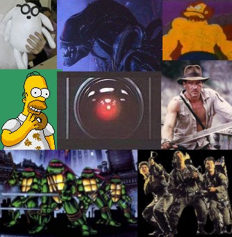 Homer Simpson, Ghostbusters, Indiana Jones, Dogbert, Teenage Mutant Ninja Turtles, Groundskeeper Willie, One Dozen Aliens, Hal 9000